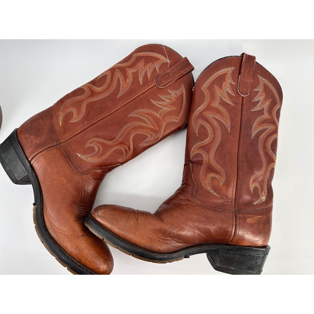 AEROGLIDE 7 DDS Mens Western Cowboy Boots Brown Leather Embroidered Size 10 EE‎